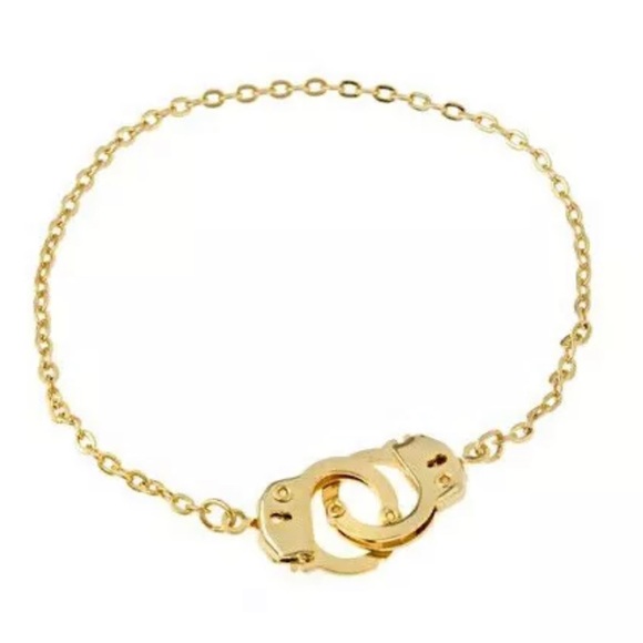 New Working Handcuff Lock Gold Anklet Bracelet - Picture 1 of 2